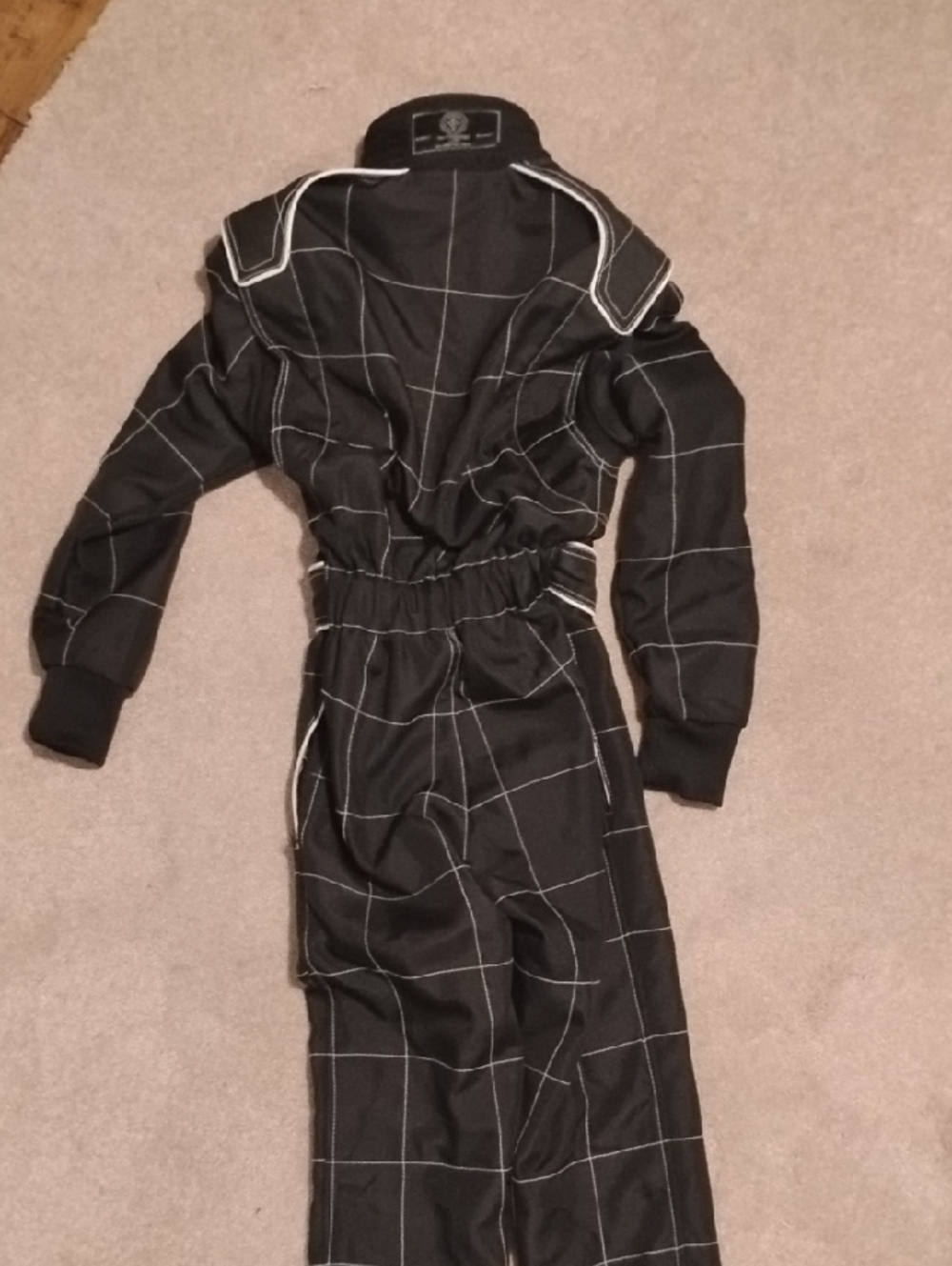 Womans Racing Suit. Black with White Grid Stitching - Picture 3 of 4